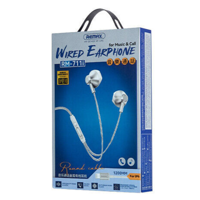 Écouteurs Filaires Lightning en métal Remax RM-711i - 1.2M - Blanc — REMAX · Smarty Paris 18e